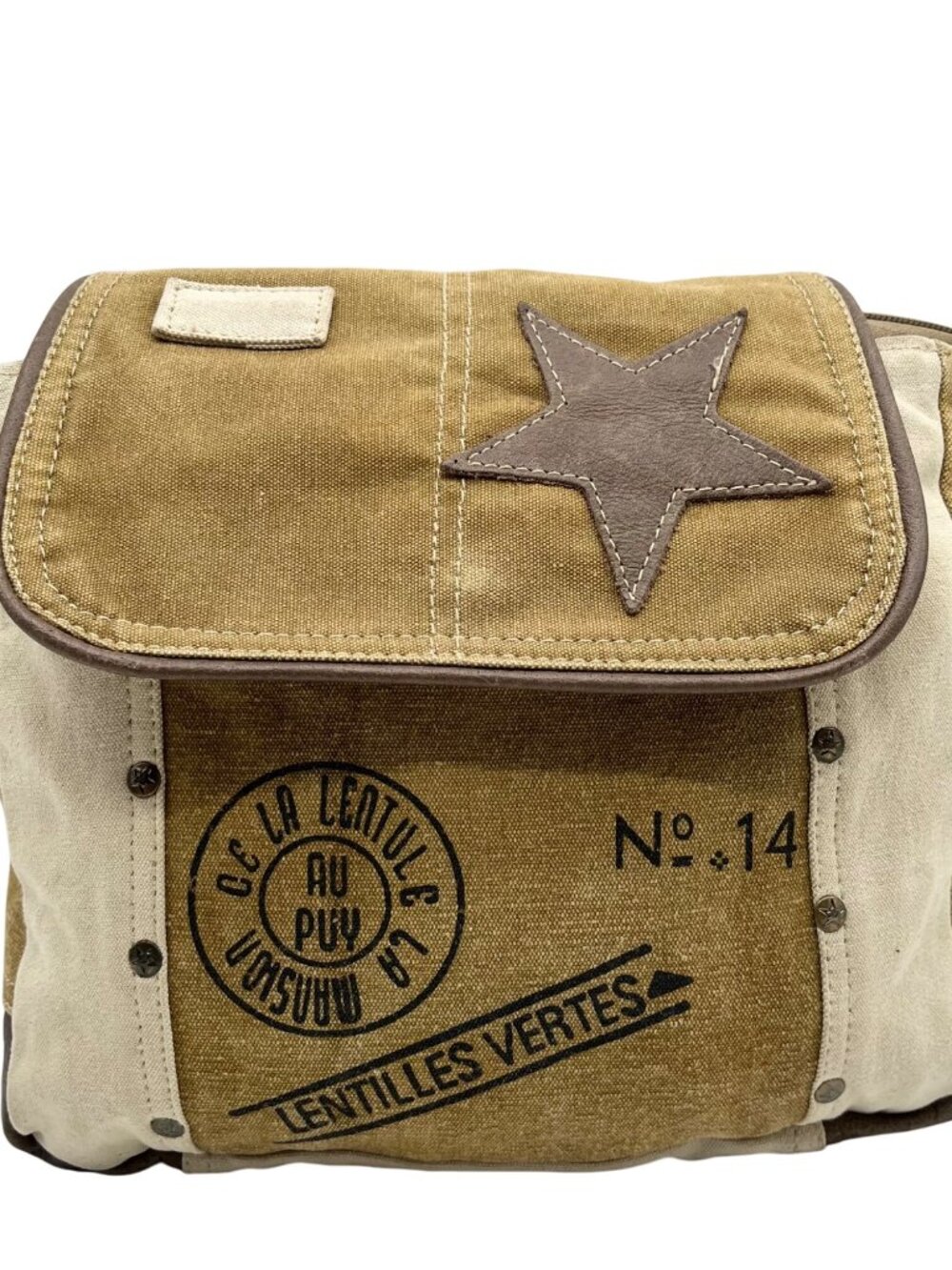 Myra Bag Beige And Olive Green Canvas Vintage Crossbody